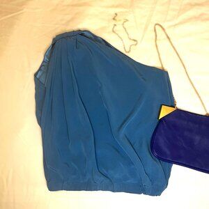 Ramy Brook One-Shoulder Silk Drape Top – Ocean Blue